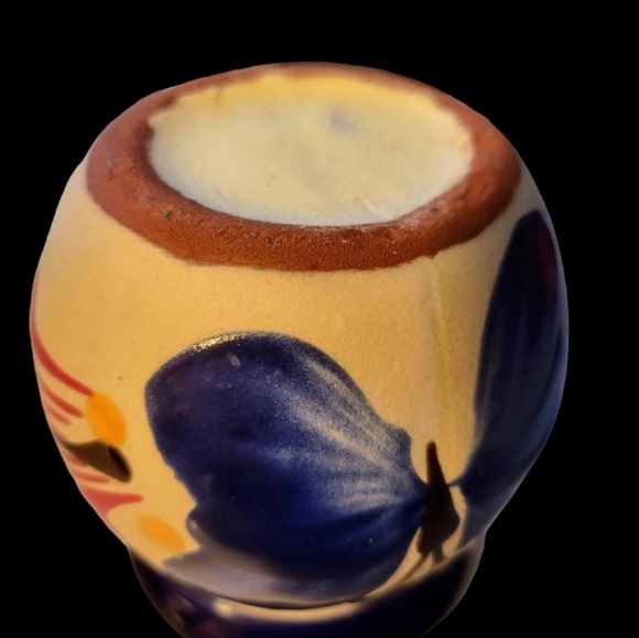 Vtg Mexican Folk Art Hand Painted Blue Red Butterfly Pottery Coffee Tea Mug - Picture 2 of 6